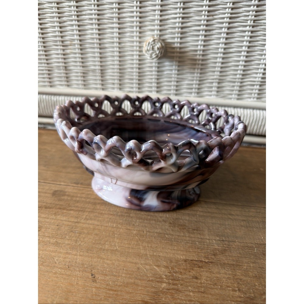 Vintage 7.5" Imperial Glass Purple Slag Latticed Nest (No Rabbit Lid)